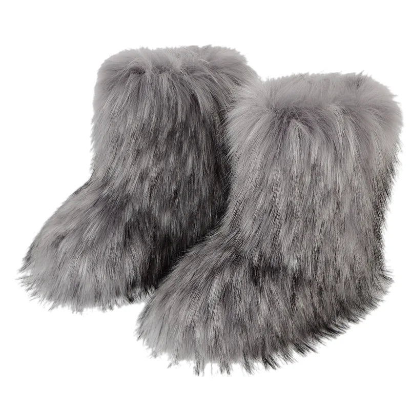 Faux Fur Boots Fluffy Plush Women Winter 2025