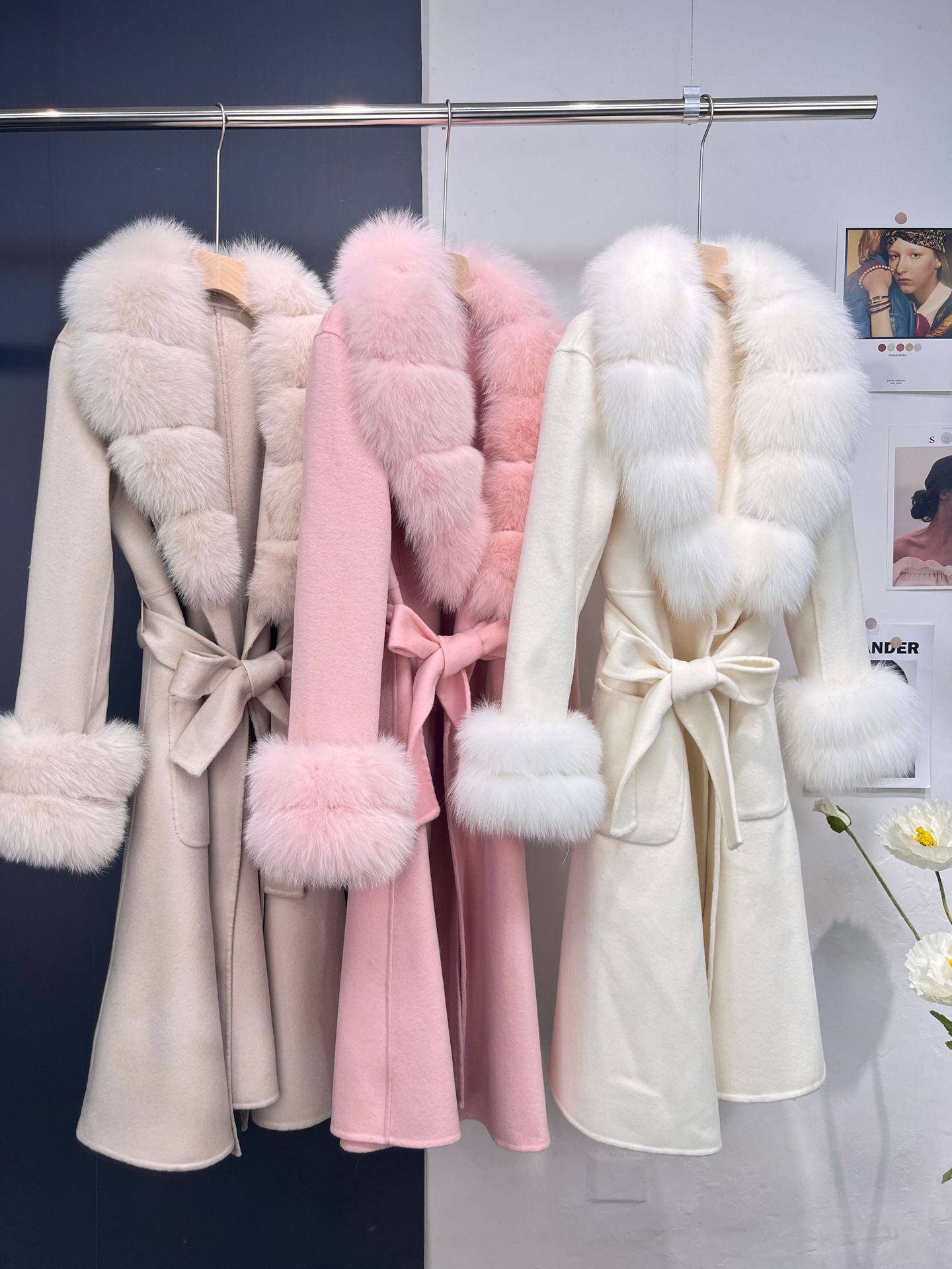  New X-long Cashmere Wool Blends Women Real Fur Coat Jacket Female Lady Wool Blends Fox Fur Collar Coats Jackets Long Trench -  - DYAVOR® 