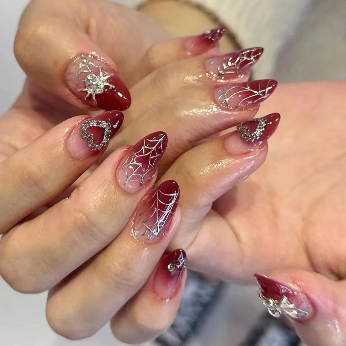  Red Spider Printed False Nail Halloween Nail Art Decor Press on Nails for Girl Gifts Short Round Cool y2k Style Fake Nail Tips -  - DYAVOR® 