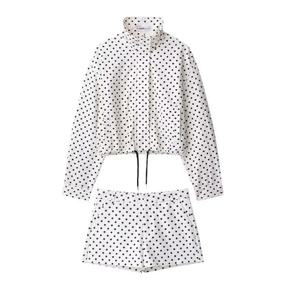 Autumn Polka Dot Turtleneck Zipper Jacket – Casual Drawstring Fashion Coat Women