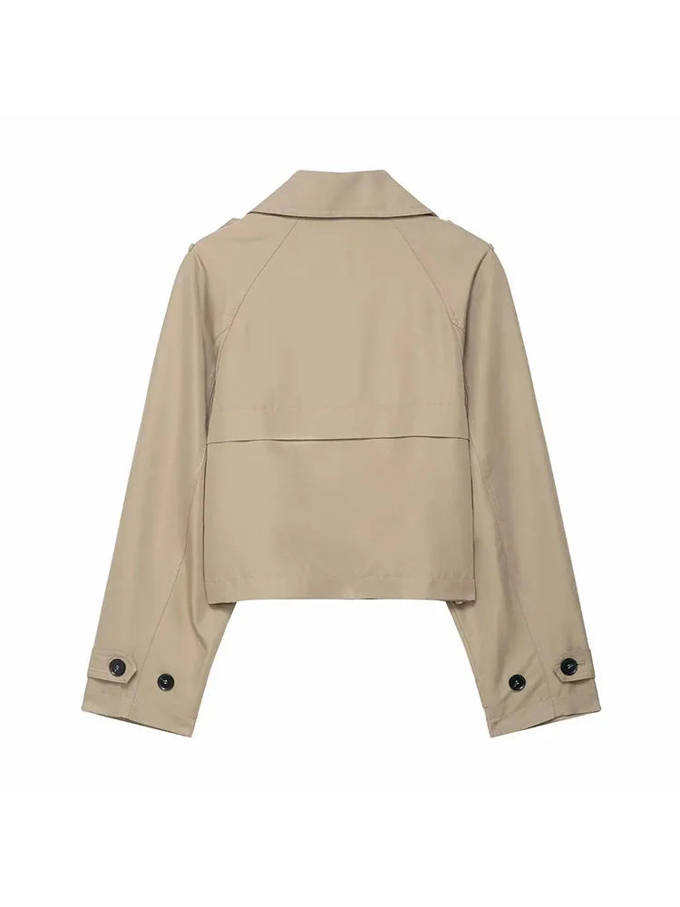 Short Double-Breasted Lapel Trench Coat – Autumn Winter Office Lady Fashion Jacket Women