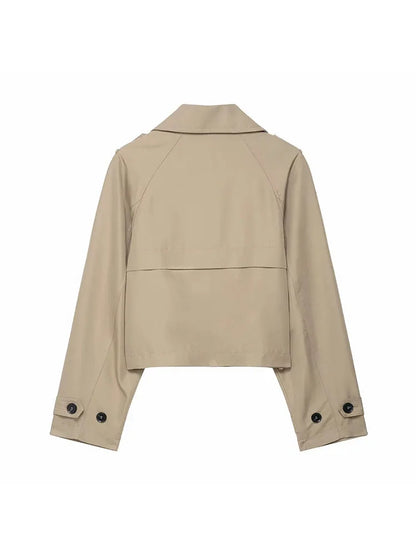 Short Double-Breasted Lapel Trench Coat – Autumn Winter Office Lady Fashion Jacket Women