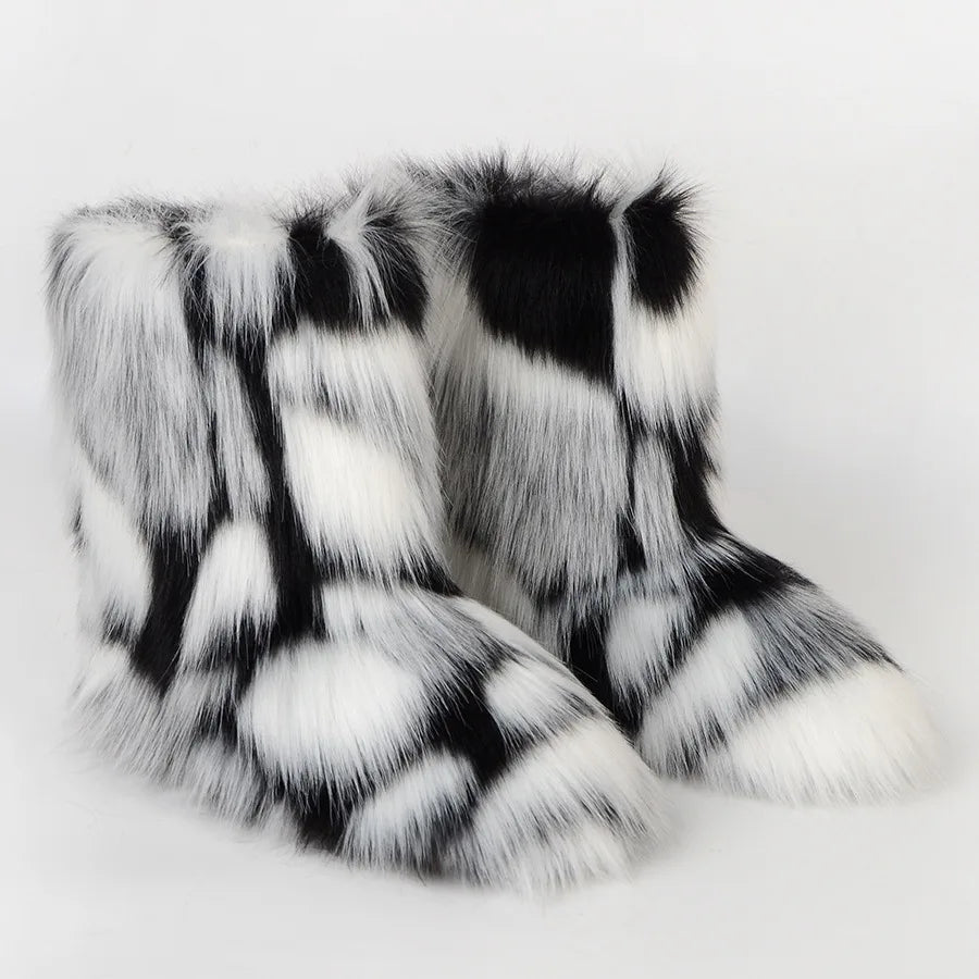 Faux Fur Boots Fluffy Plush Women Winter 2025