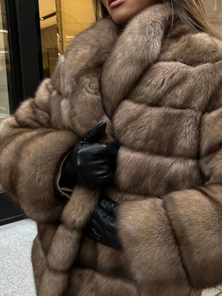 Fluffy Patchwork Faux Fur Coat For Women – Loose Winter Streetwear