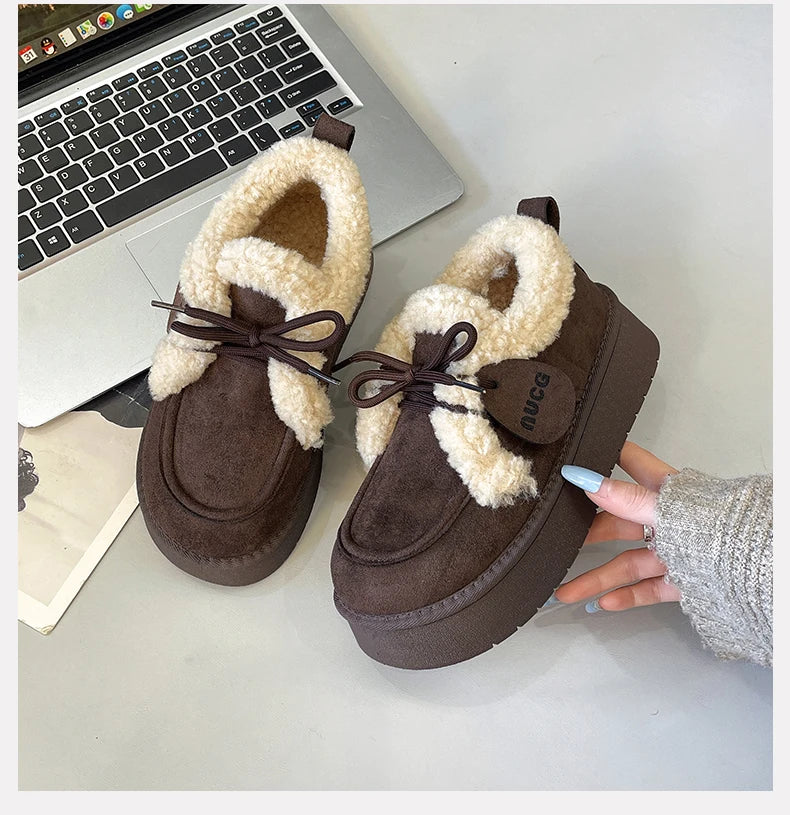 Suede Women Fur Snow Boots Winter Warm Loafers Short Plush Cotton Platform Comfort Women