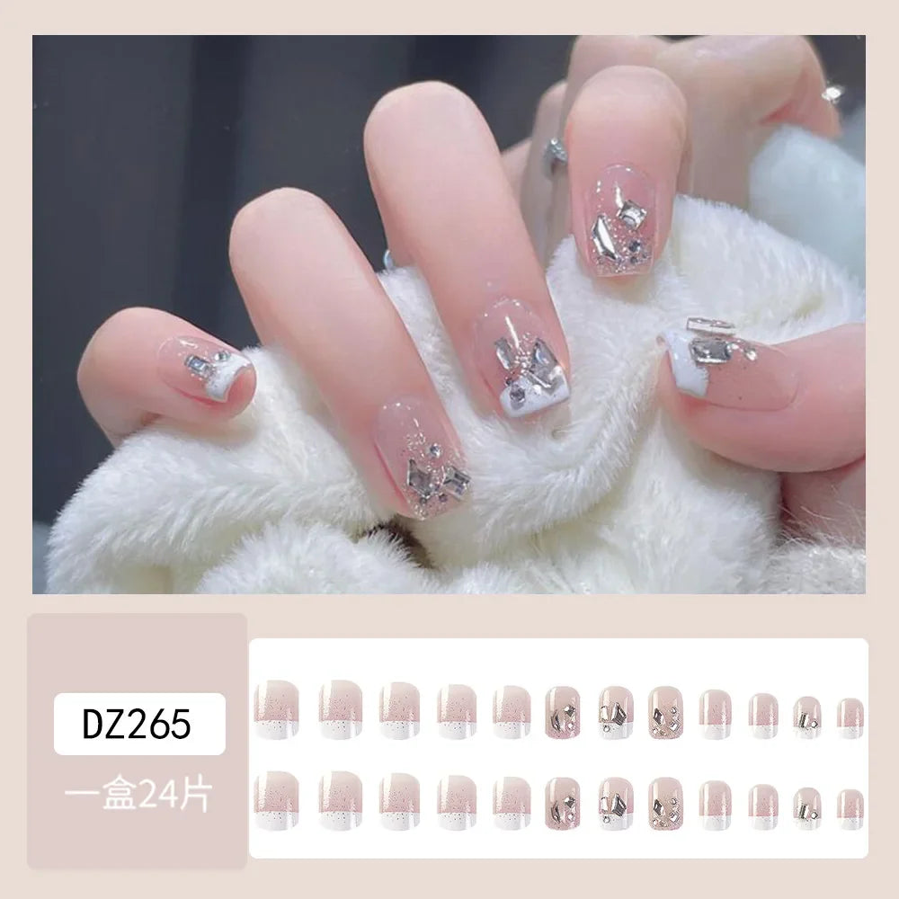  Handmade Soft Gel Diamond Fake Nails 24Pcs Clear Boxed Full Cover Crystal Nail Tips Easy to Press On Nails Soft Gel False Tips -  - DYAVOR® 