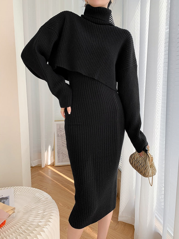 Dresses for Women 2022 Knitted Dress Autumn Winter New Wool Dress Set Skirt Two Piece Sets Womens Outifits Long Sleeve Sweaters