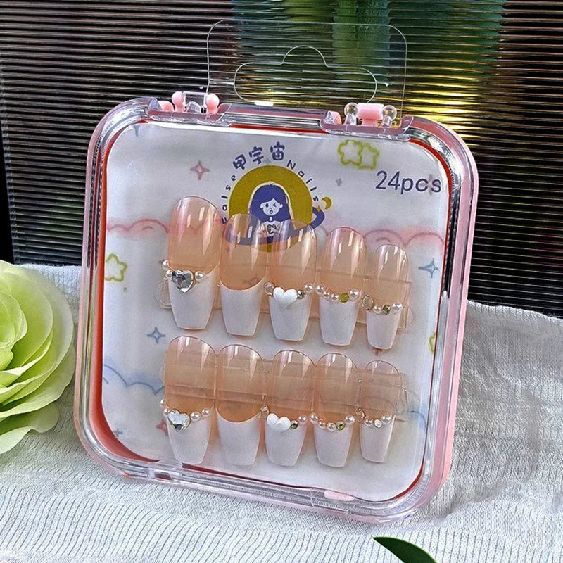  Handmade Soft Gel Diamond Fake Nails 24Pcs Clear Boxed Full Cover Crystal Nail Tips Easy to Press On Nails Soft Gel False Tips -  - DYAVOR® 