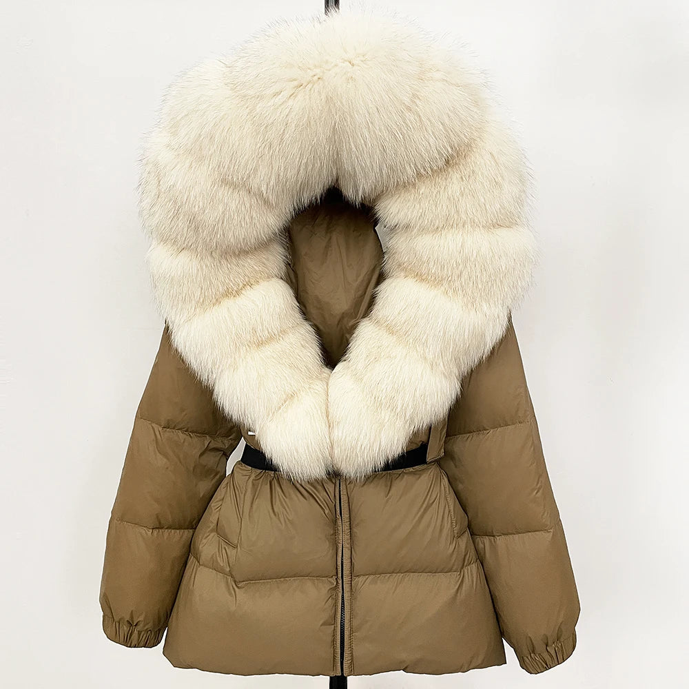 Luxury Down Puffer Jacket with Real Fox Fur Hood – Thick Waterproof Winter Parka for Women