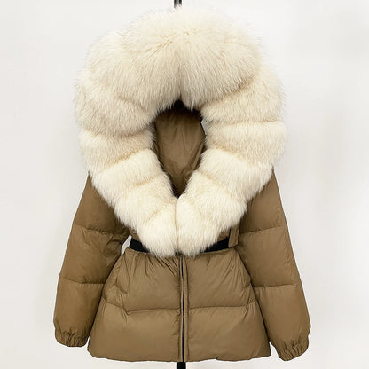 Luxury Down Puffer Jacket with Real Fox Fur Hood – Thick Waterproof Winter Parka for Women