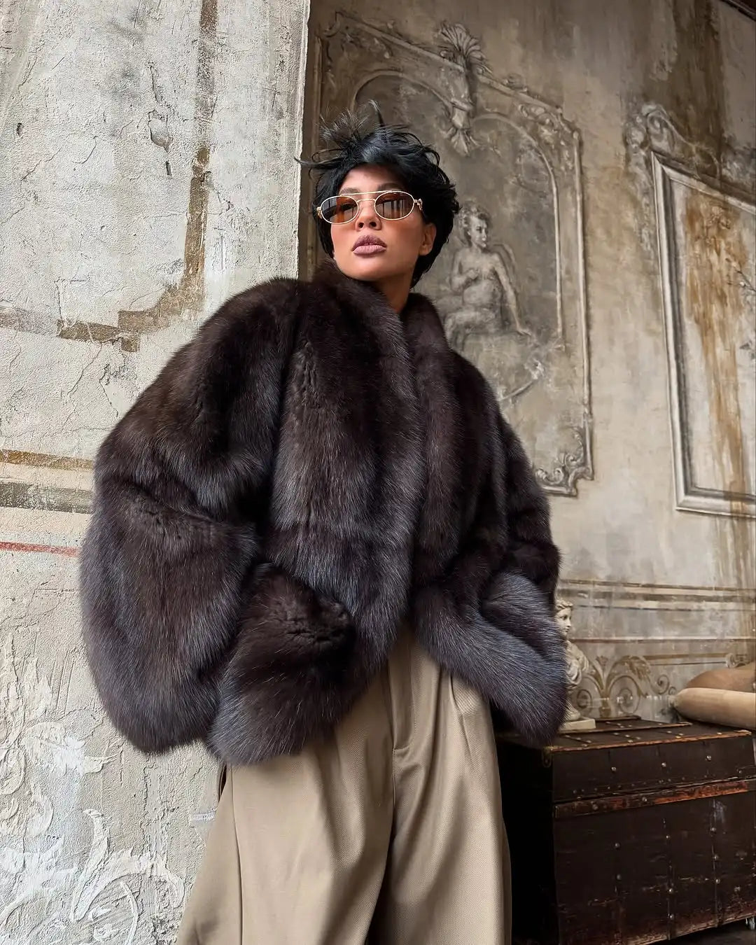 Women’s Medium Fur Coat – Elegant Lapel Overcoat Multicolor 2025