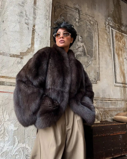 Medium Fur Coat For Women – Elegant Lapel Overcoat Multicolor 2025