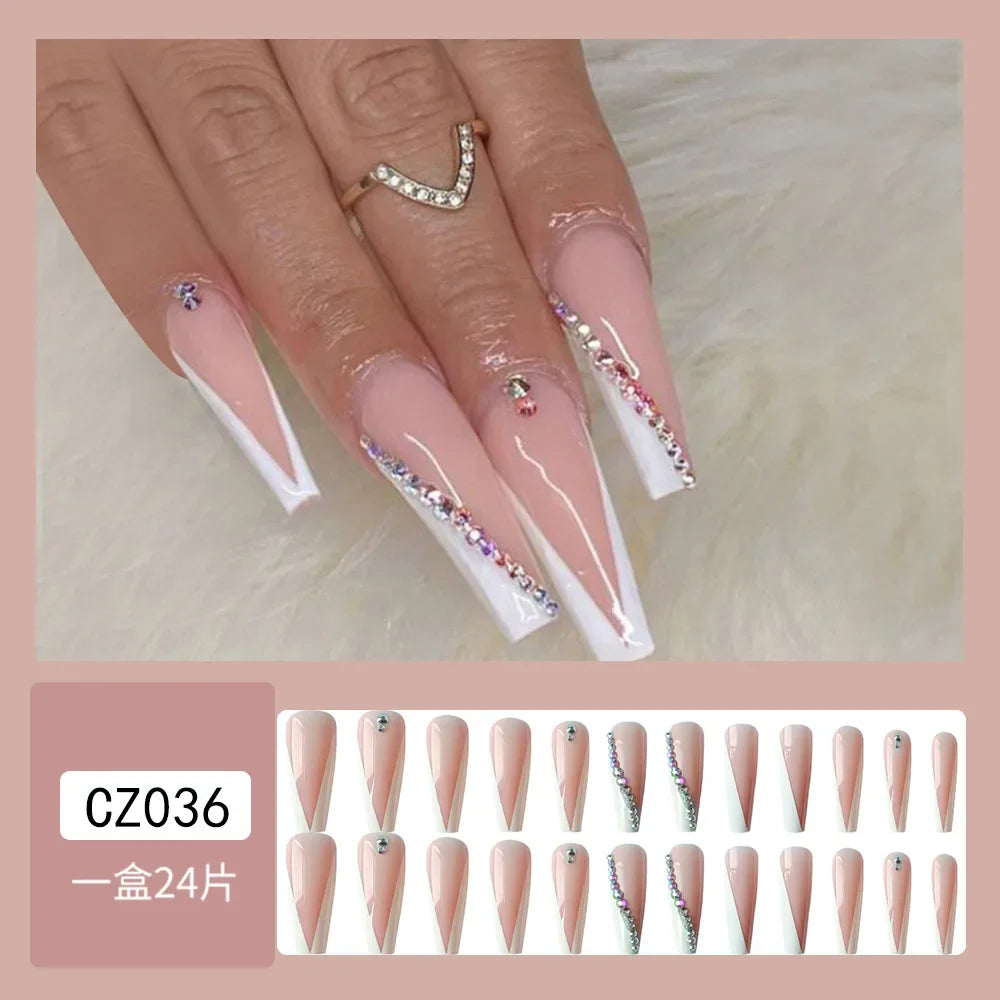 Handmade Soft Gel Diamond Fake Nails 24Pcs Clear Boxed Full Cover Crystal Nail Tips Easy to Press On Nails Soft Gel False Tips