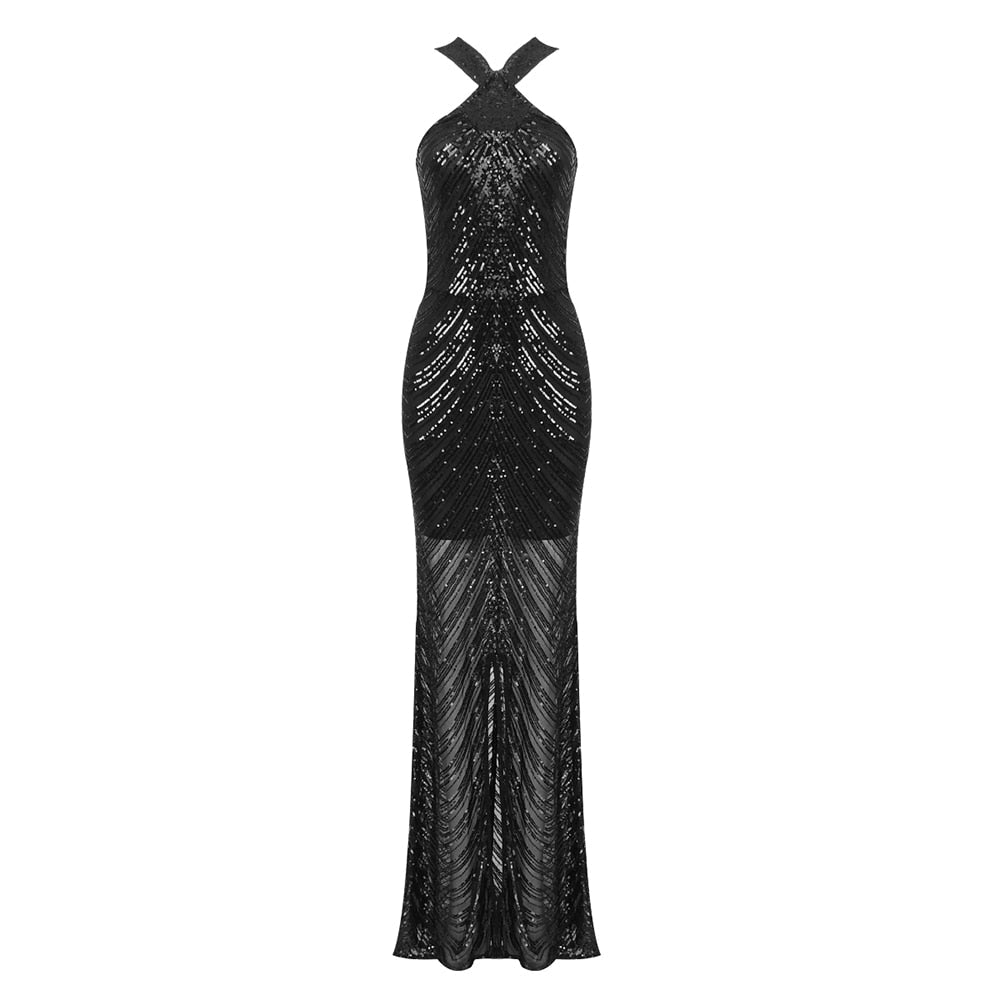  Black Sequin Maxi Dress with Front Slit -  - DYAVOR® 