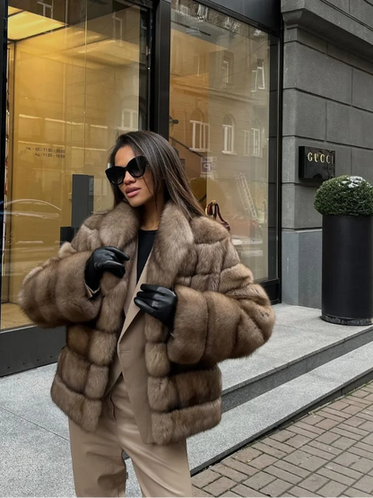 Fluffy Patchwork Faux Fur Coat For Women – Loose Winter Streetwear