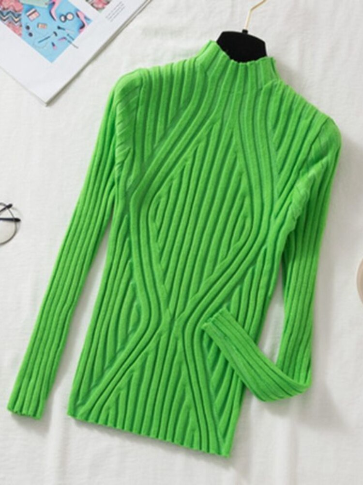 Semi-turtleneck Knitted Bottoming Shirt Long Sleeve Shirt Autumn Winter New Tight Pit Sweater Pullover for Women Sweater Women