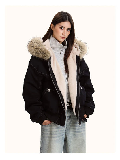 Fur Collar Hooded Parka For Women – Thick Padded Winter Jacket