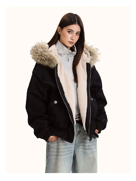Fur Collar Hooded Parka For Women – Thick Padded Winter Jacket