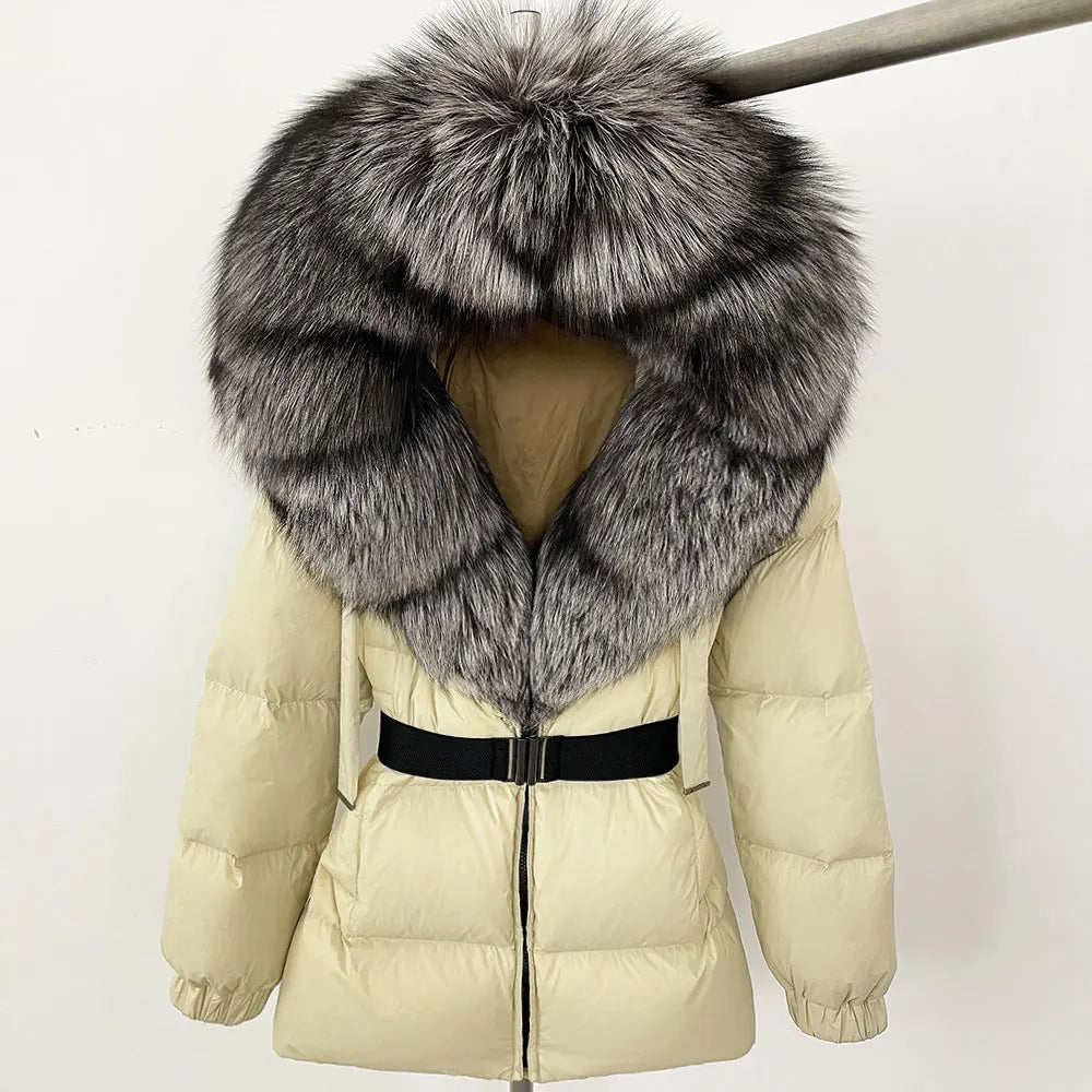 Luxury Down Puffer Jacket with Real Fox Fur Hood – Thick Waterproof Winter Parka for Women