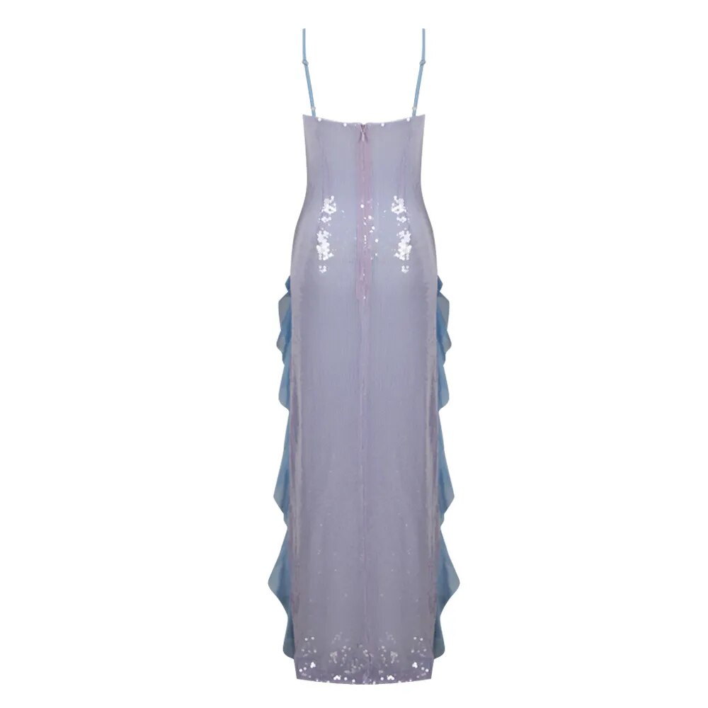  Semi-transparent Sequined Maxi Dress with Ruffles -  - DYAVOR® 
