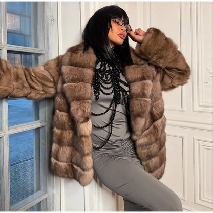 Fluffy Patchwork Faux Fur Coat For Women – Loose Winter Streetwear