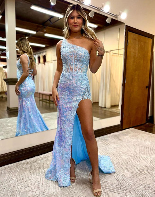  Brinley |Sheath One Shoulder Sequins Prom Dress With Slit - Prom Dress - DYAVOR® 