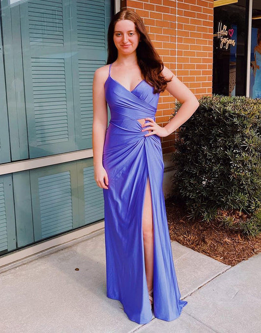  Breanna | Sheath Spaghetti Straps Corset Back Prom Dress With Split - Prom Dresses - DYAVOR® 