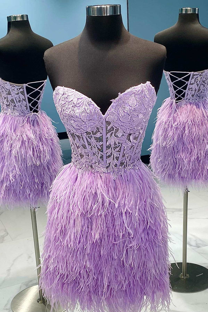  Amina |Sheath Sweetheart Lace Feather Skirt Homecoming Dress - Homecoming Dress - DYAVOR® 