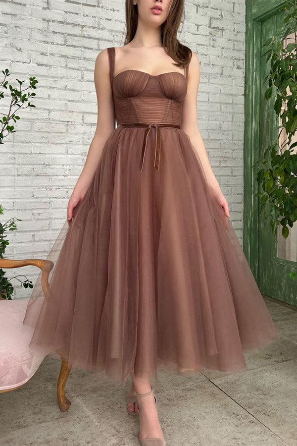  Lyra | Simple A-line Tea Length Tulle Short Prom Dress Homecoming Dress - Prom Dress - DYAVOR® 