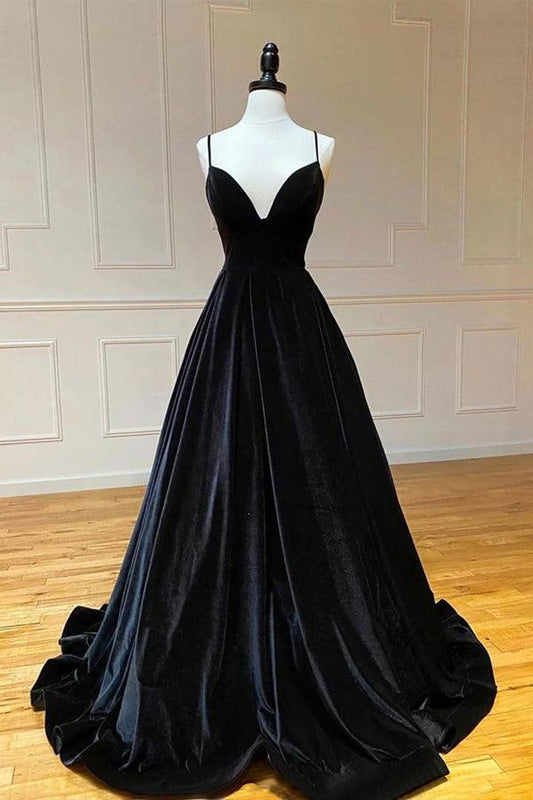  Oaklee | Simple Black Velvet Long Prom Dress, Black Evening Dress - Prom Dress - DYAVOR® 