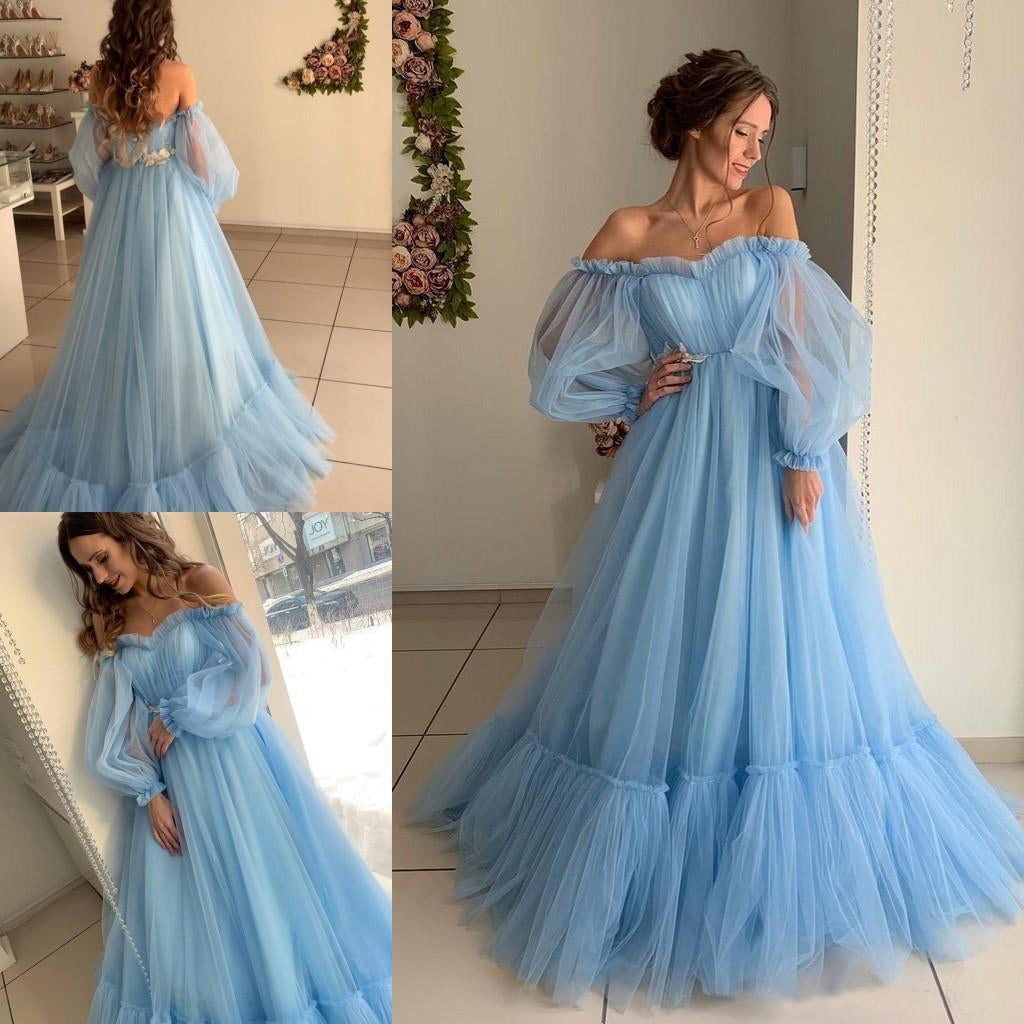  Quinceanera Dress A-line Sky Blue Bohemian Tulle Beach Summer Prom Dress - Prom Dresses - DYAVOR® 