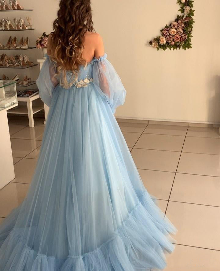  Quinceanera Dress A-line Sky Blue Bohemian Tulle Beach Summer Prom Dress - Prom Dresses - DYAVOR® 