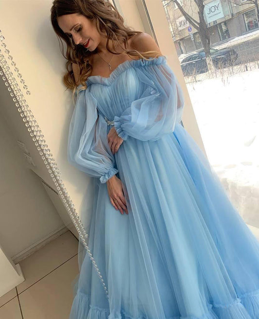  Quinceanera Dress A-line Sky Blue Bohemian Tulle Beach Summer Prom Dress - Prom Dresses - DYAVOR® 