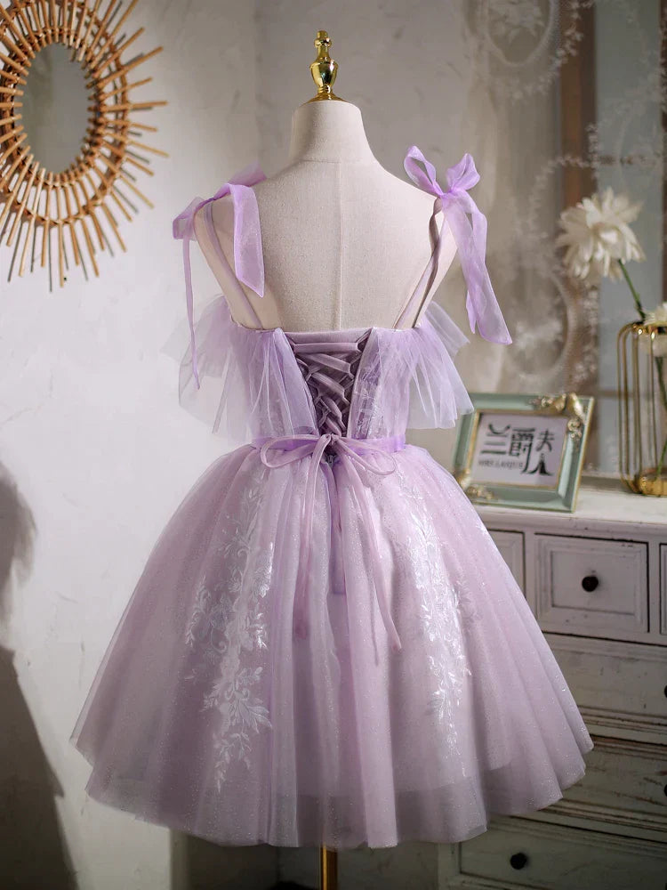  Cecelia | Sweet Purple A-line Short Party Dress Homecoming Dress with Ribbon - Prom Dress - DYAVOR® 