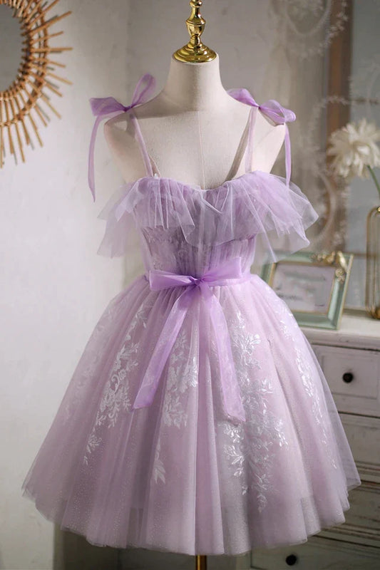  Cecelia | Sweet Purple A-line Short Party Dress Homecoming Dress with Ribbon - Prom Dress - DYAVOR® 