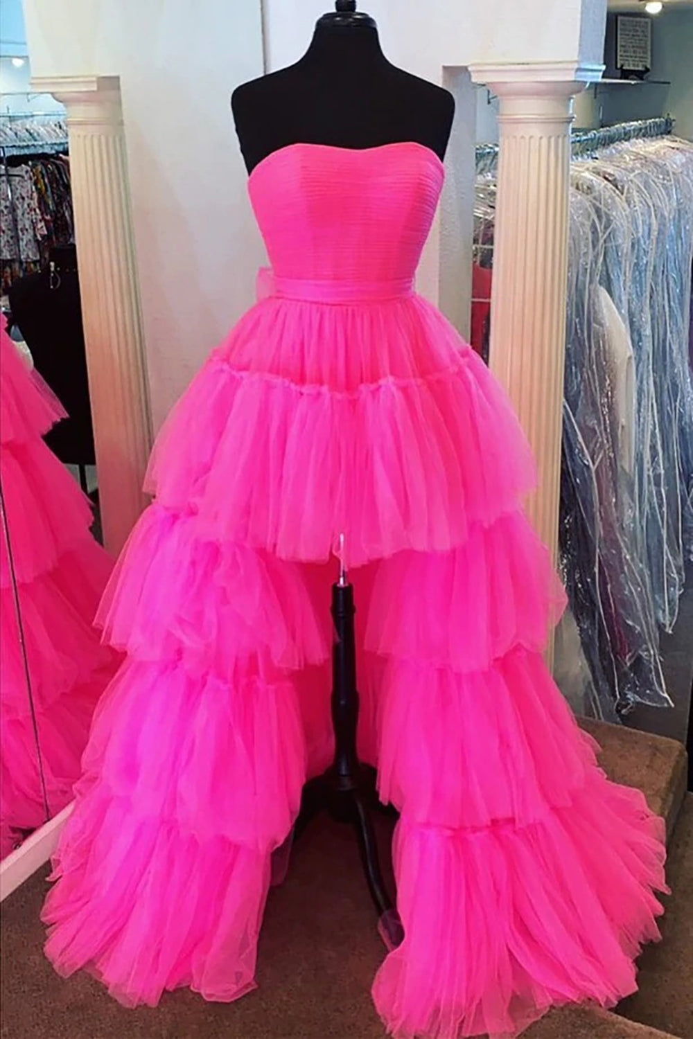  June |A-line High Low Strapless Tulle Prom Dress with Ruffles - Prom Dress - DYAVOR® 