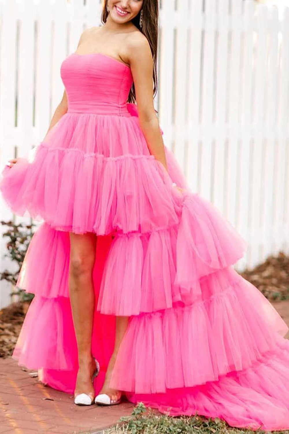  June |A-line High Low Strapless Tulle Prom Dress with Ruffles - Prom Dress - DYAVOR® 