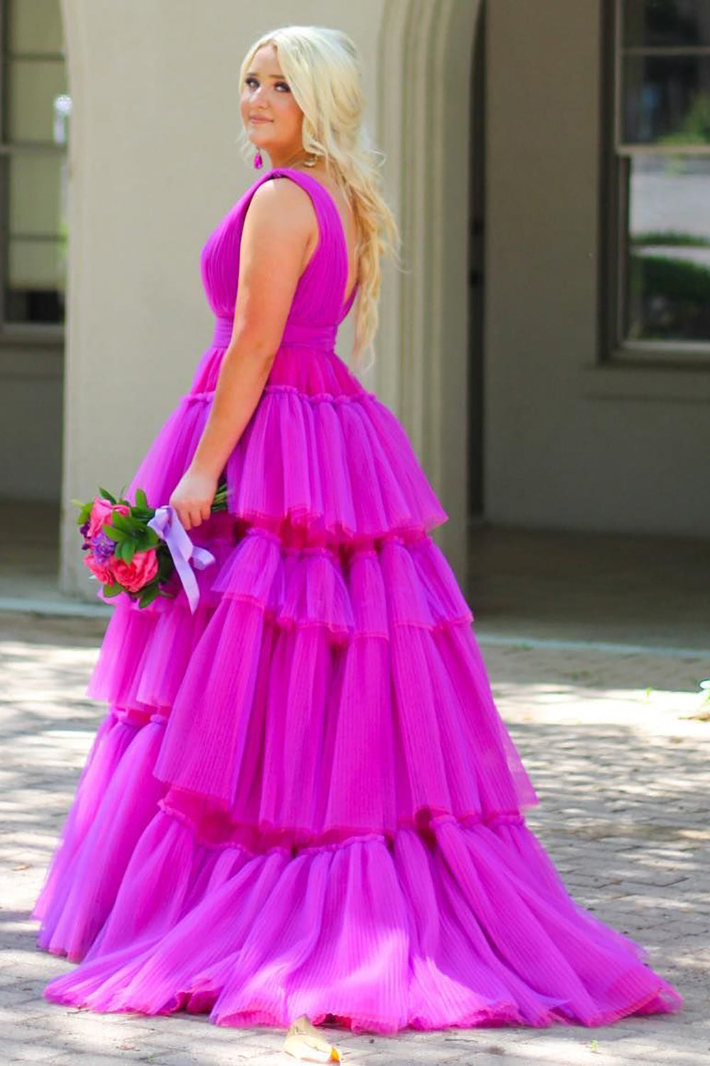  Giana |A-Line V Neck Tiered Tulle Prom Dress - Prom Dress - DYAVOR® 