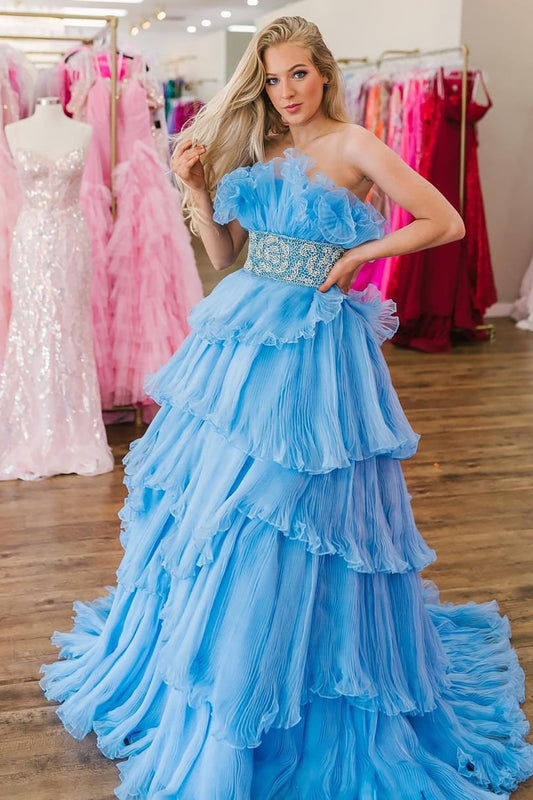  Peyton | A Line Strapless Long Prom Dress with Ruffles - Prom Dress - DYAVOR® 