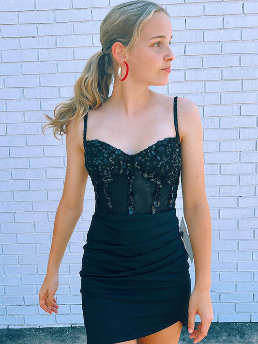  Heahter | Sparkly Black Corset Sequin Tight Homecoming Dress - Prom Dress - DYAVOR® 