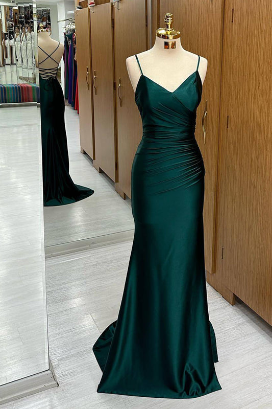  Dark Green Mermaid Satin Long Prom Dress - Prom Dress - DYAVOR® 