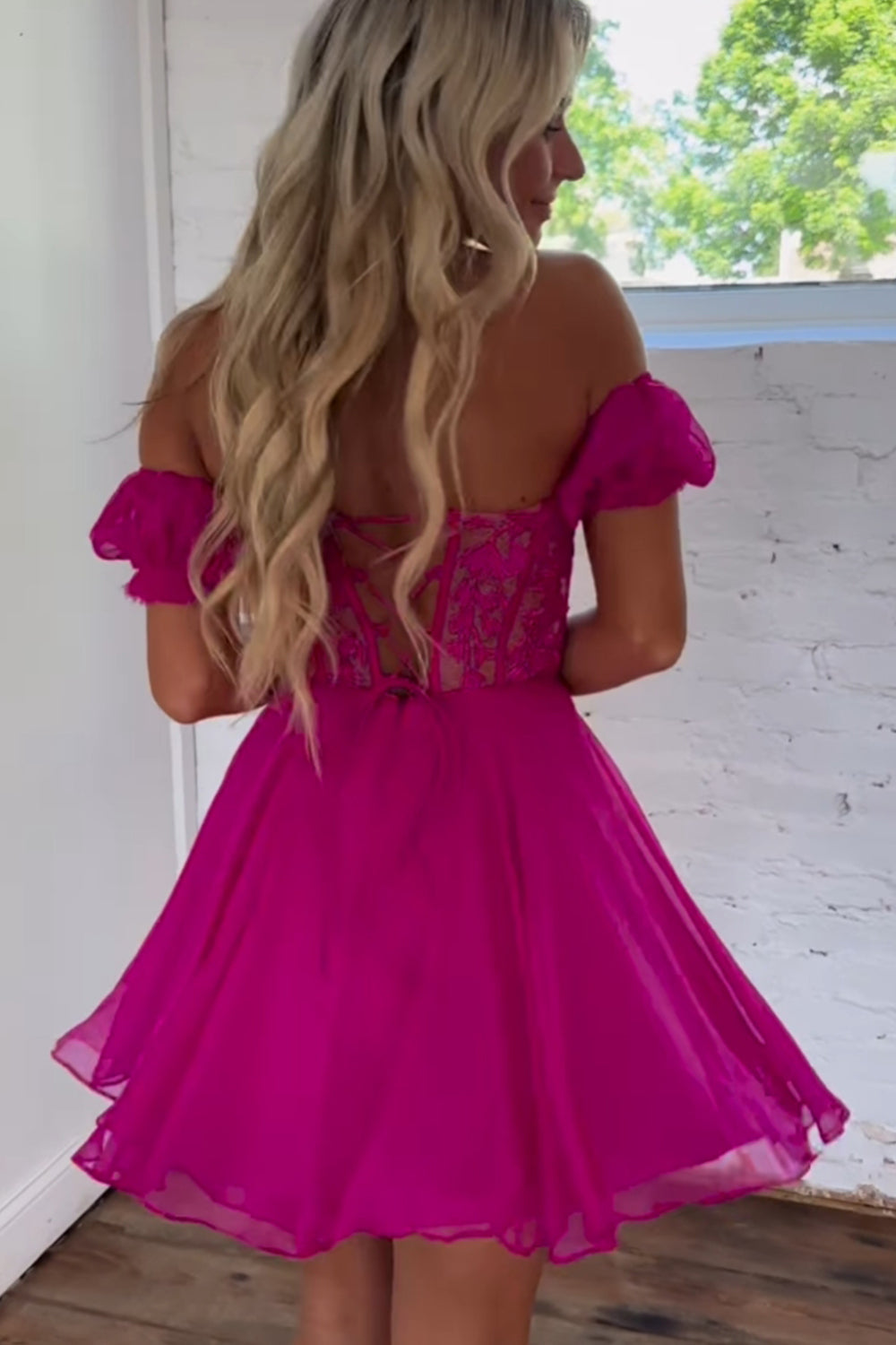  Lavinia |A Line Lace Off the Shoulder Homecoming Dress with Appliques - Cocktail Dress - DYAVOR® 
