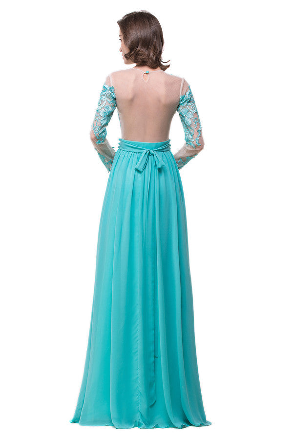  A-line Floor-length Long-Sleeve Crew Sash Formal Dresses - Prom Dresses - DYAVOR® 