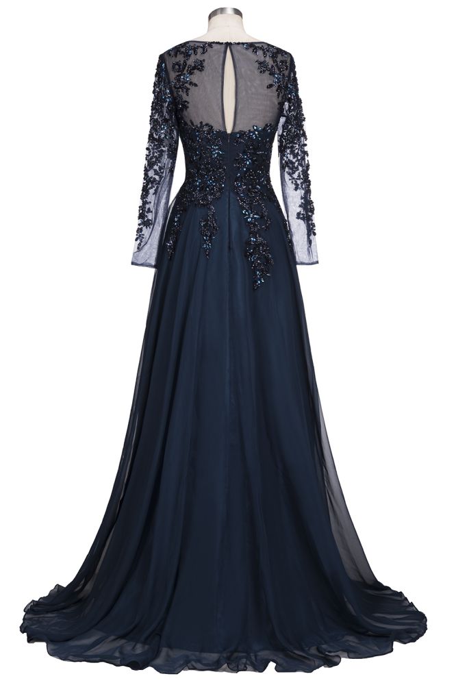  A-line Long Sleeves Plus Size Floor Length Crystals Tulle Prom Dresses - Prom Dresses - DYAVOR® 