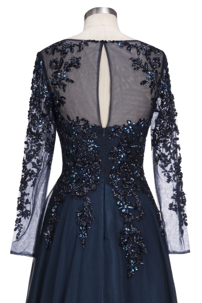  A-line Long Sleeves Plus Size Floor Length Crystals Tulle Prom Dresses - Prom Dresses - DYAVOR® 
