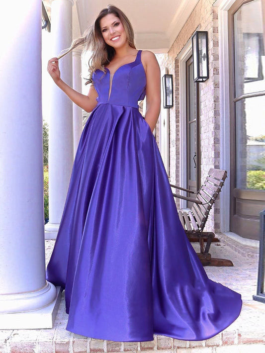  A Line V Neck Long Purple Prom Dress - Prom Dress - DYAVOR® 