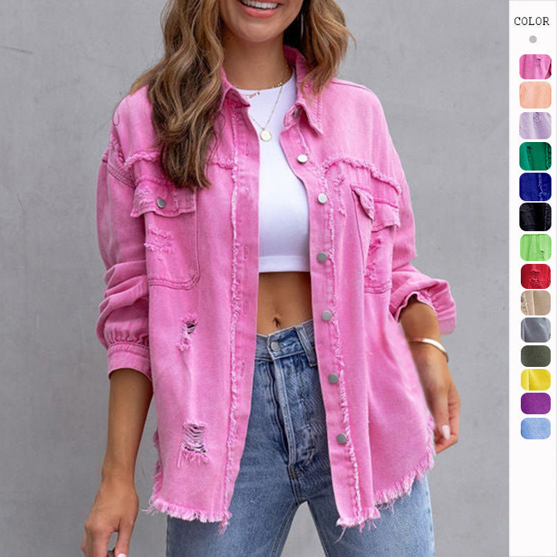  Ripped Denim Shirt Jacket - Shirts & Tops - DYAVOR® 