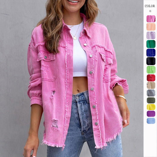  Ripped Denim Shirt Jacket - Shirts & Tops - DYAVOR® 