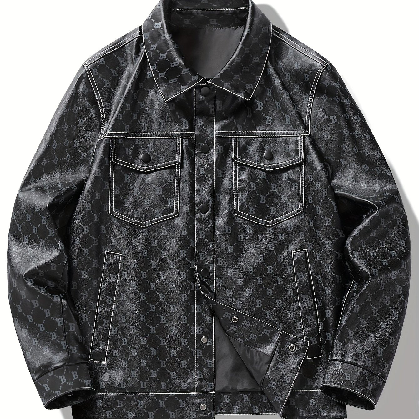  Bram | Chic PU leather summer jacket with letter B print and flap pockets - 07/112024 1 - DYAVOR® 