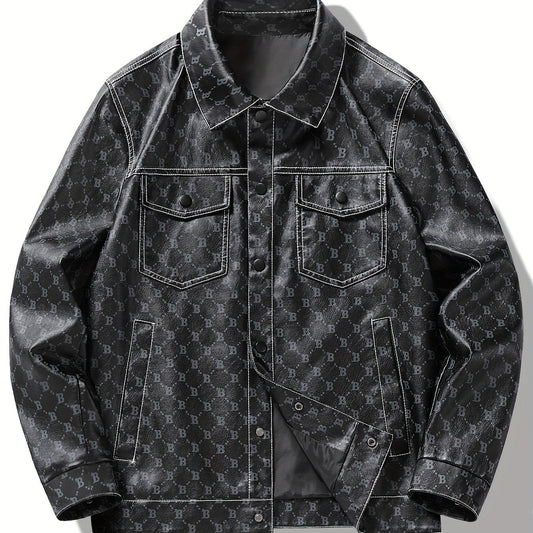  Bram | Chic PU leather summer jacket with letter B print and flap pockets - 07/112024 1 - DYAVOR® 